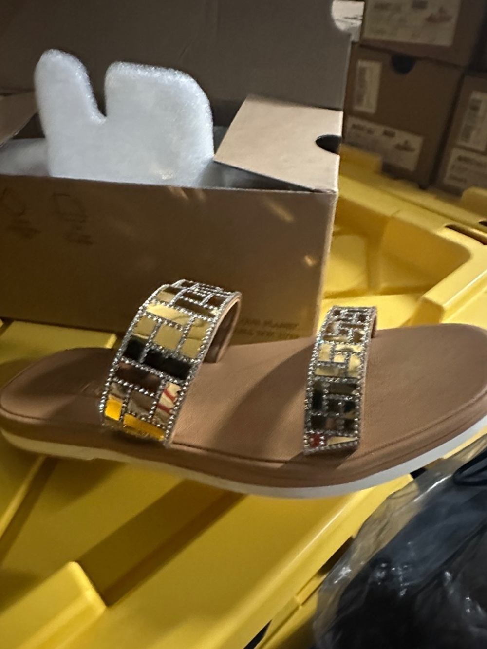 Embellished Double-Strap Women's Sandals in Metallic Gold